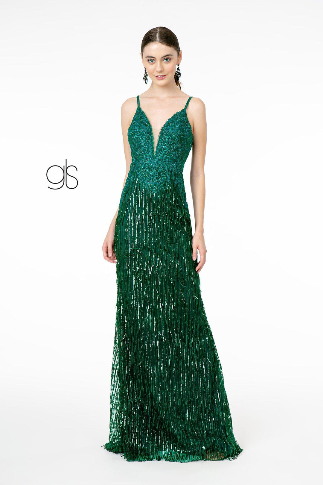 Sequin Fringed V-Neck Mermaid Dress by Elizabeth K GL1824