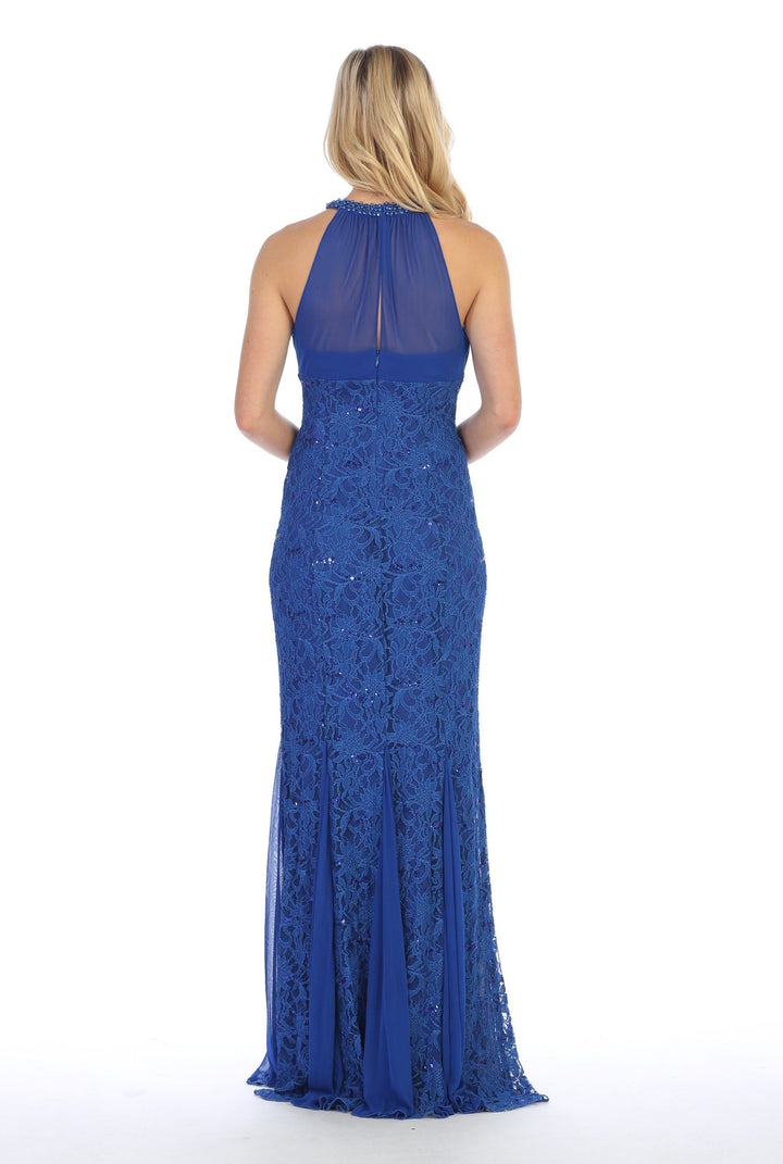 Sequin Lace Long Halter Mermaid Dress by Celavie 8300-Long Formal Dresses-ABC Fashion