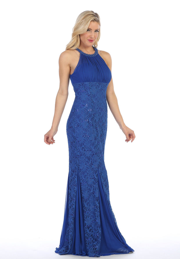 Sequin Lace Long Halter Mermaid Dress by Celavie 8300-Long Formal Dresses-ABC Fashion
