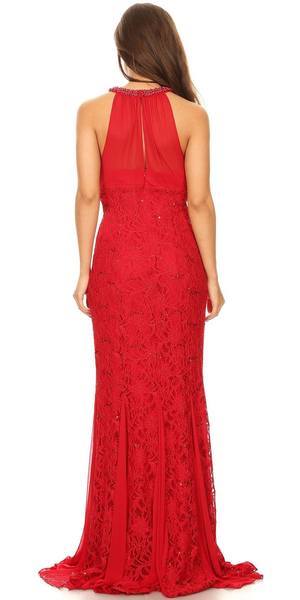 Sequin Lace Long Halter Mermaid Dress by Celavie 8300-Long Formal Dresses-ABC Fashion