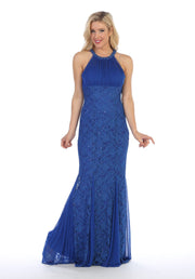 Sequin Lace Long Halter Mermaid Dress by Celavie 8300-Long Formal Dresses-ABC Fashion