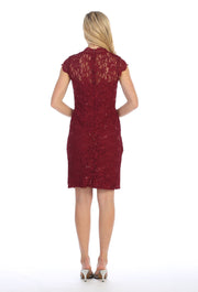 Sequin Lace Short Cap Sleeve Dress by Celavie 6326-Short Cocktail Dresses-ABC Fashion