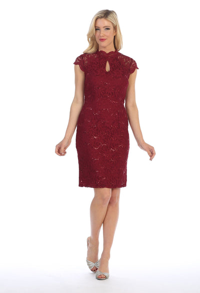 Sequin Lace Short Cap Sleeve Dress by Celavie 6326-Short Cocktail Dresses-ABC Fashion