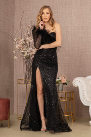 Sequin Long Sleeve Feather Gown by GLS Gloria GL3160