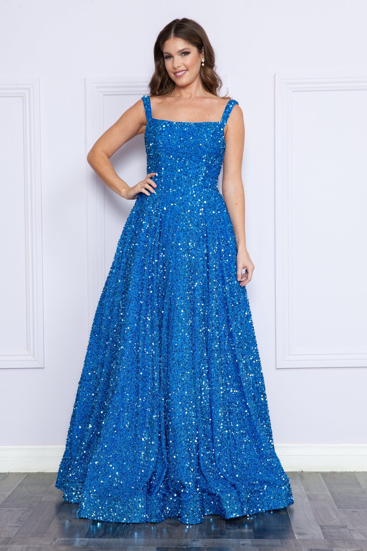 Sequin Long Sleeveless A-line Dress by Poly USA 9106 – ABC Fashion