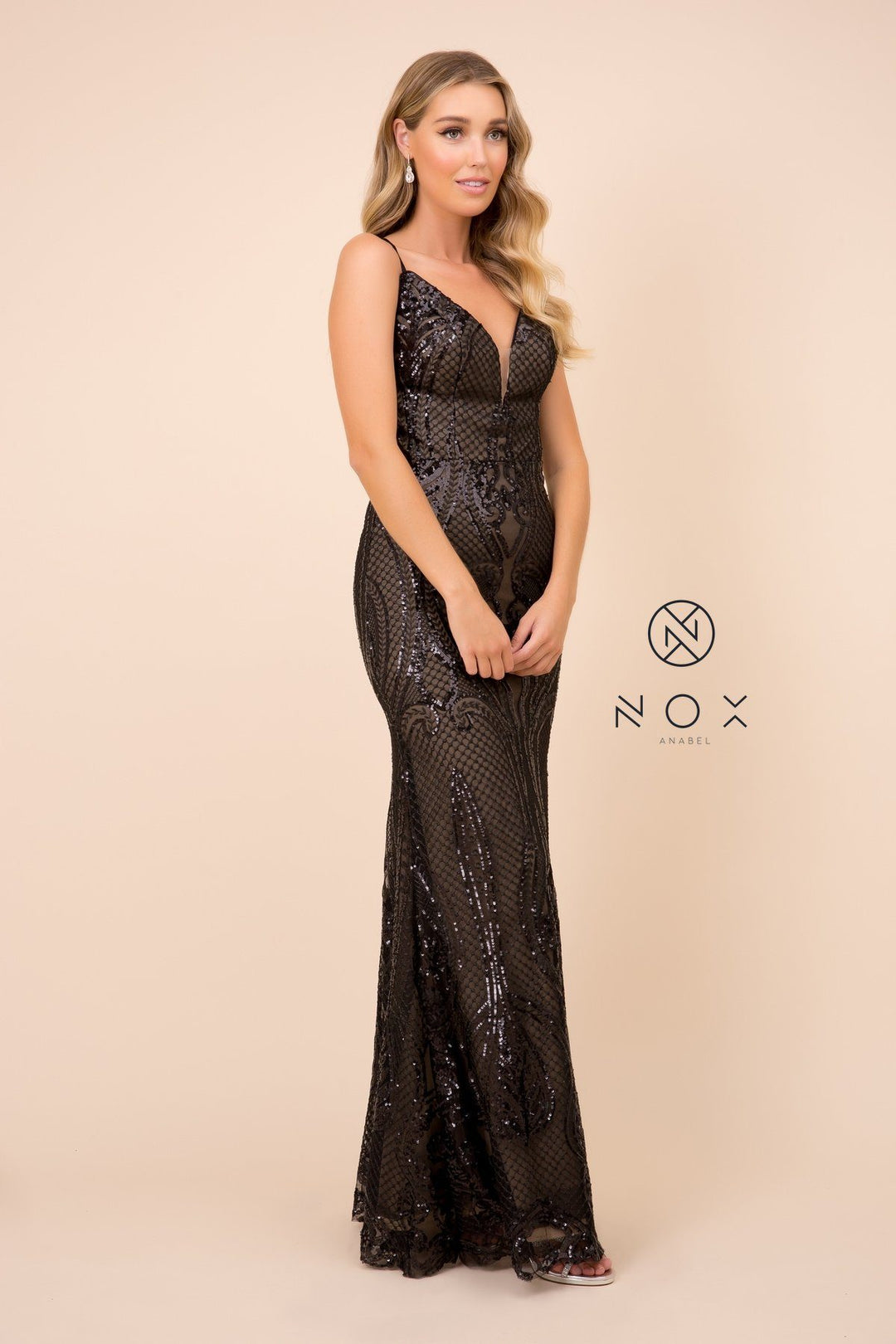Sequin Mermaid Dress with Over Skirt by Nox Anabel C215
