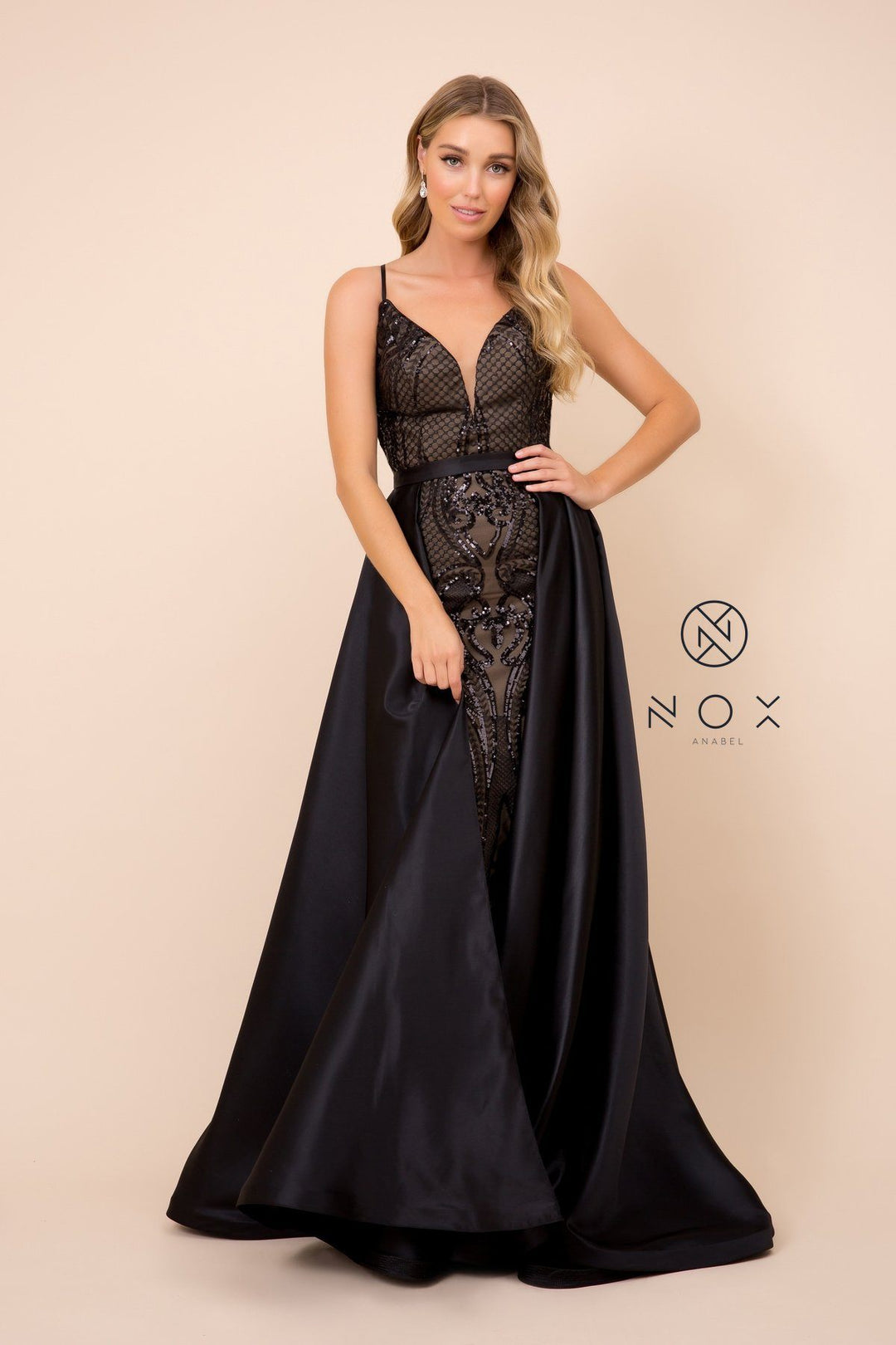 Sequin Mermaid Dress with Over Skirt by Nox Anabel C215