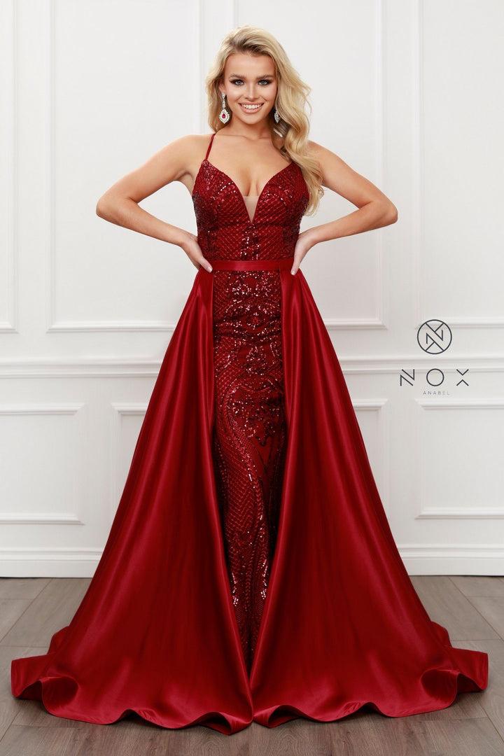 Sequin Mermaid Dress with Over Skirt by Nox Anabel C215
