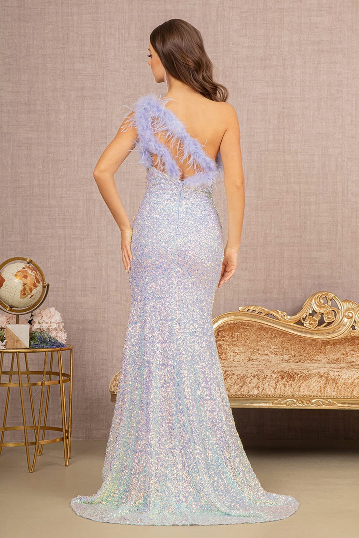 Sequin One Shoulder Feather Gown by GLS Gloria GL3165