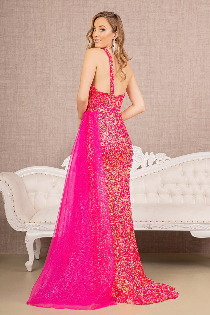 Sequin One Shoulder Slit Gown by Elizabeth K GL3133