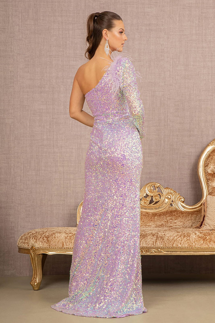 Sequin One Sleeve Feather Gown by GLS Gloria GL3128