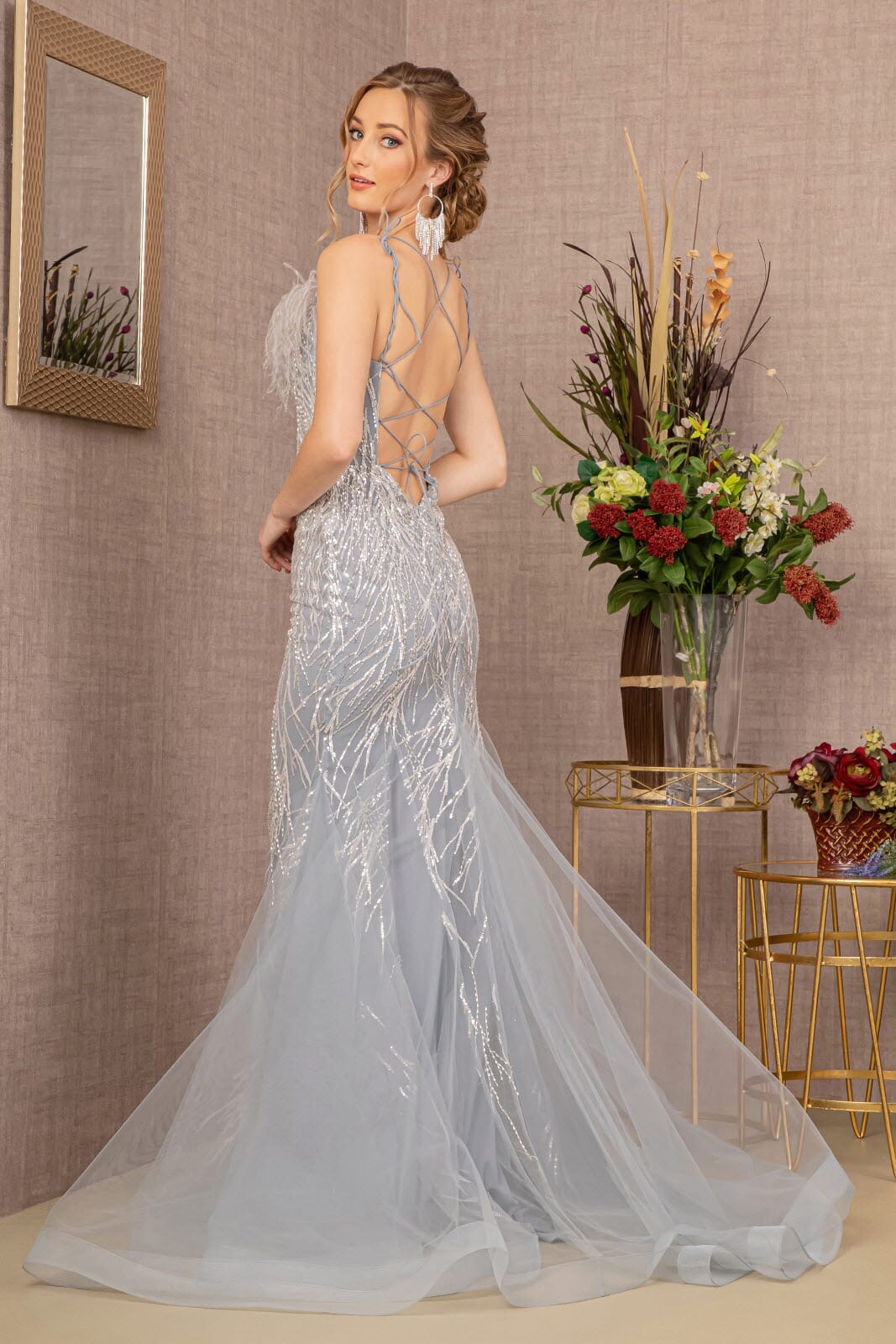 Sequin Print Feather Mermaid Gown by GLS Gloria GL3117