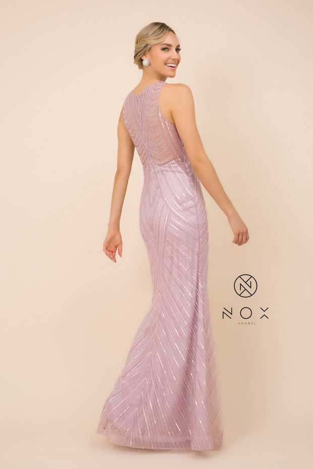 Sequin Print Fitted Sleeveless Gown by Nox Anabel H404 - Outlet