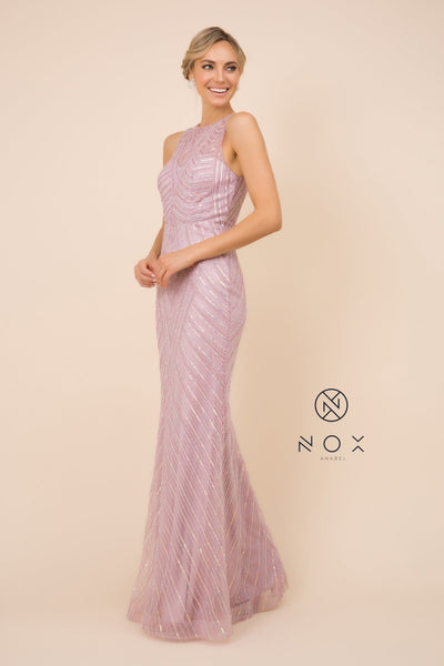 Sequin Print Long Fitted Sleeveless Dress by Nox Anabel H404
