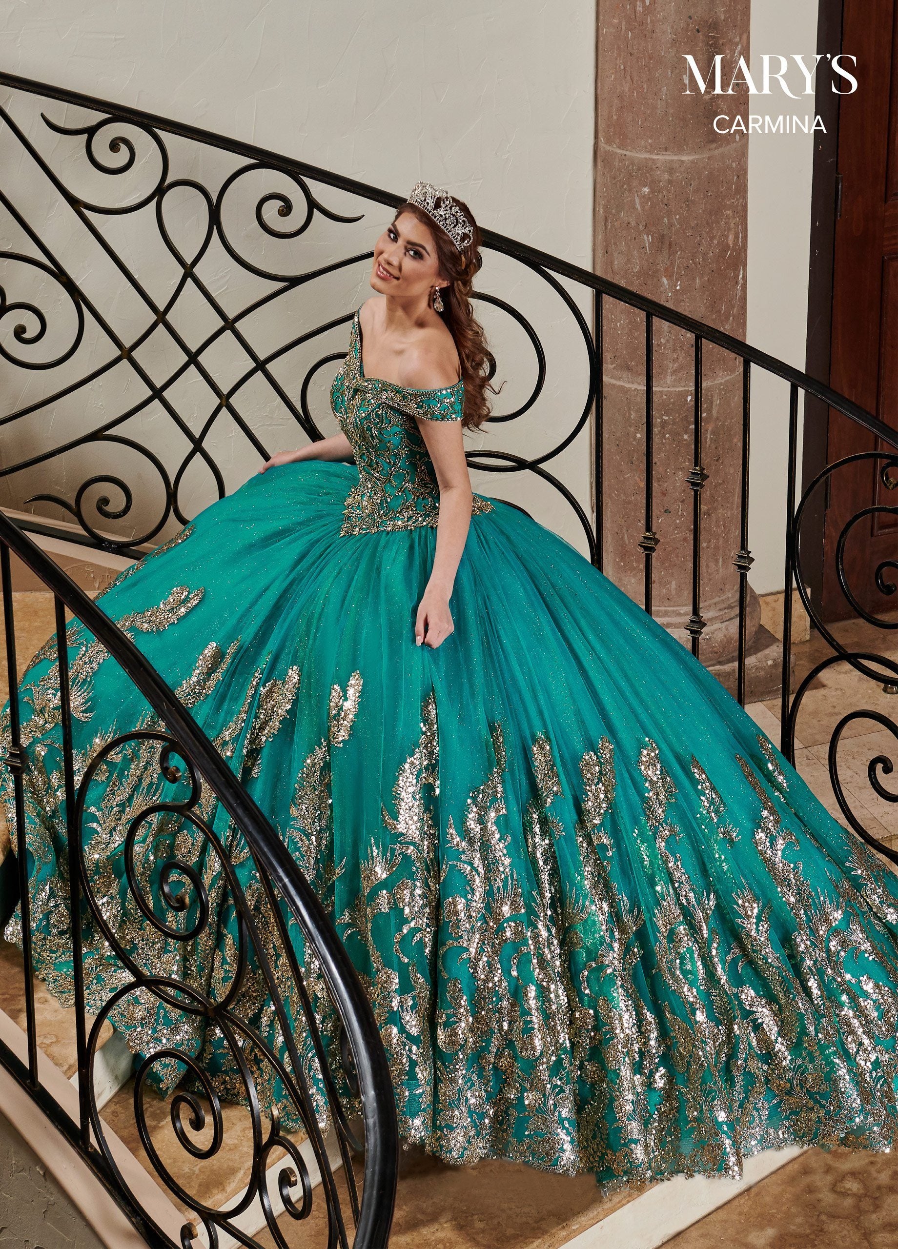 Sequin Print Off Shoulder Quinceanera Dress by Mary s Bridal MQ1075
