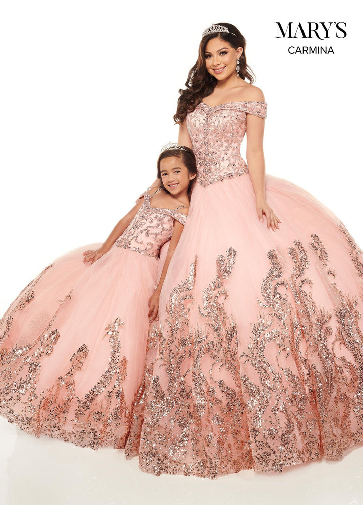 Sequin Print Off Shoulder Quinceanera Dress by Mary's Bridal MQ1075
