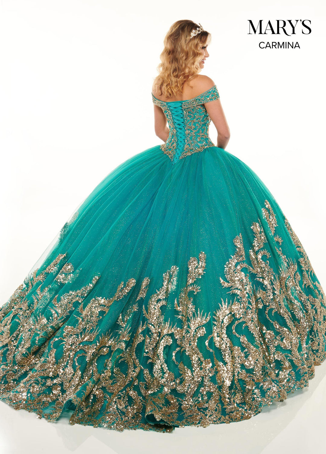Sequin Print Off Shoulder Quinceanera Dress by Mary's Bridal MQ1075