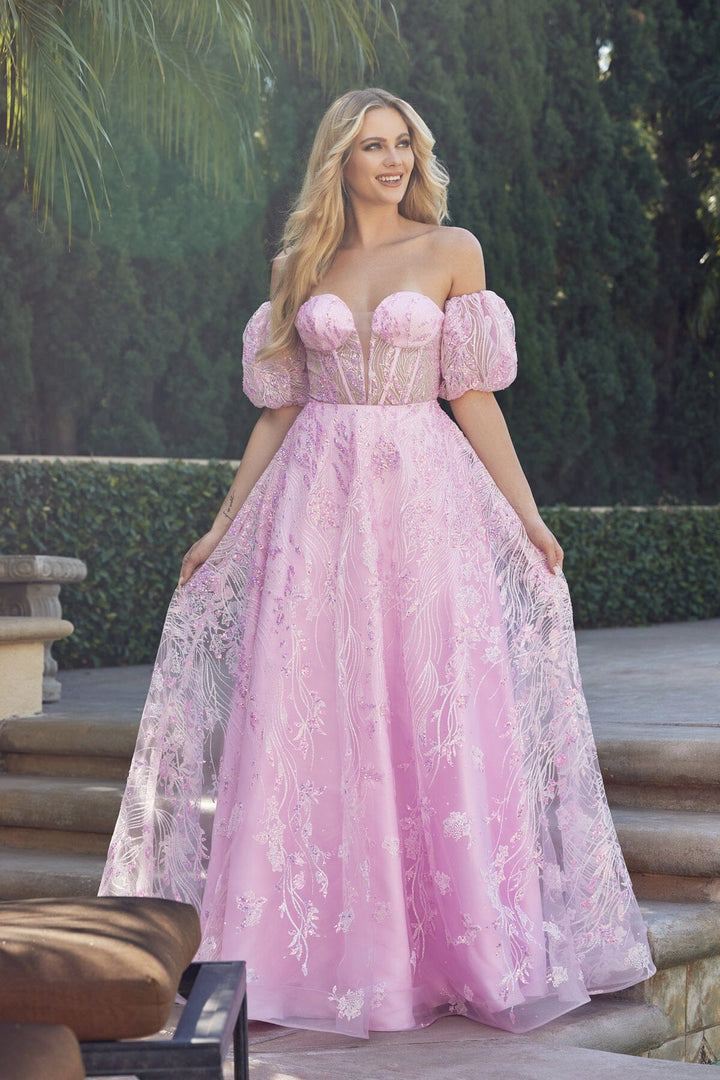 pink long sleeve corset dress Abstract Spot Cut-Out Tiered Maxi Dress Likemychoice