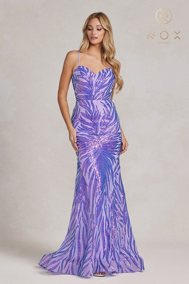 Sequin Print Sleeveless Mermaid Gown by Nox Anabel R1072