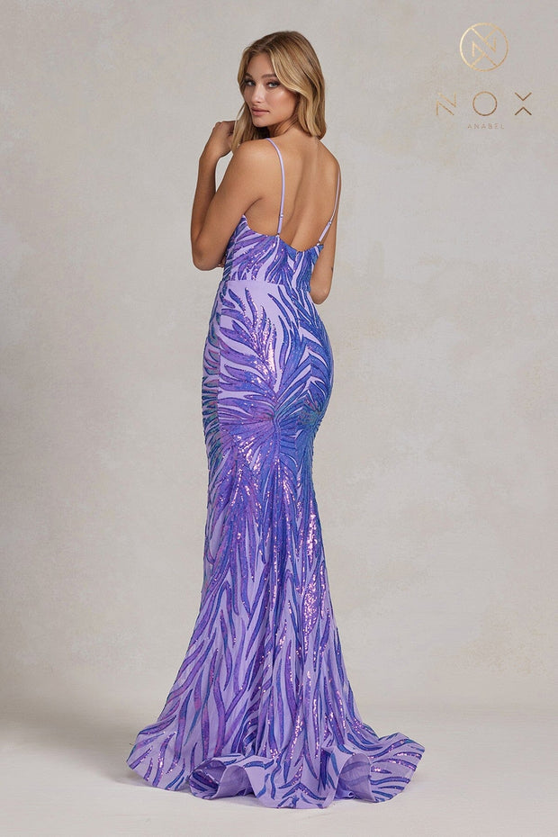 Sequin Print Sleeveless Mermaid Gown by Nox Anabel R1072