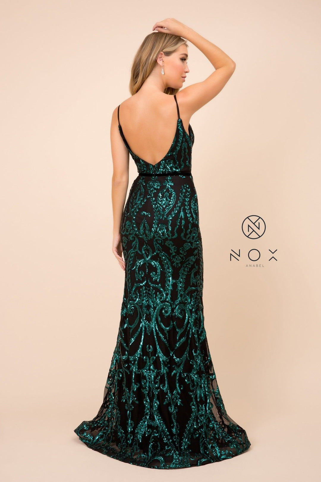 Sequin Print Sleeveless Trumpet Gown by Nox Anabel P417