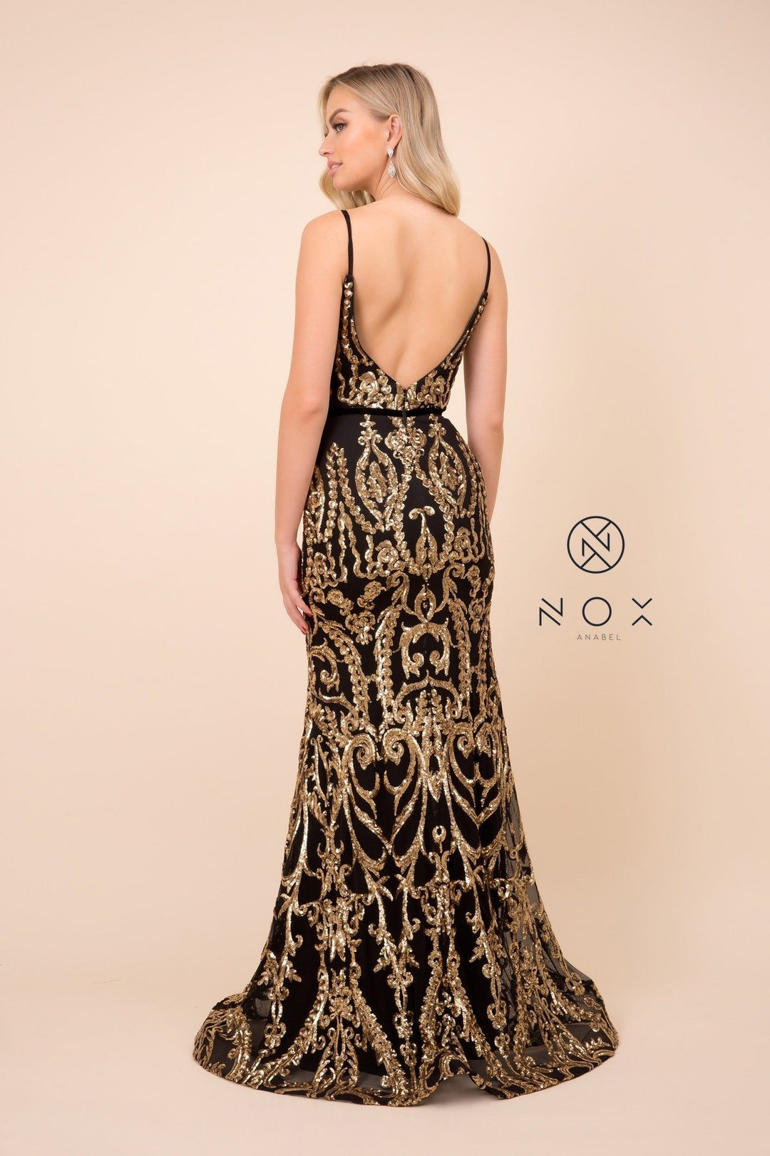 Sequin Print Sleeveless Trumpet Gown by Nox Anabel P417
