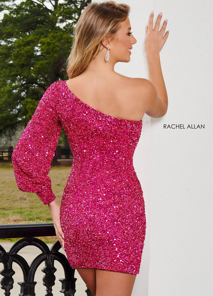 Sequin Short Single Sleeve Dress by Rachel Allan 40255