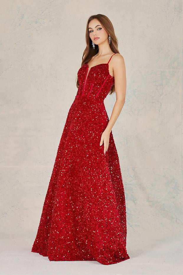 Sequin Sleeveless Corset A-line Gown by Adora 3139