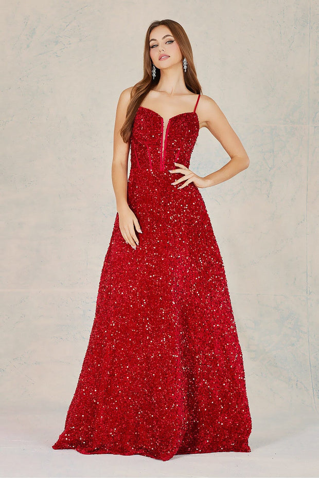 Sequin Sleeveless Corset A-line Gown by Adora 3139