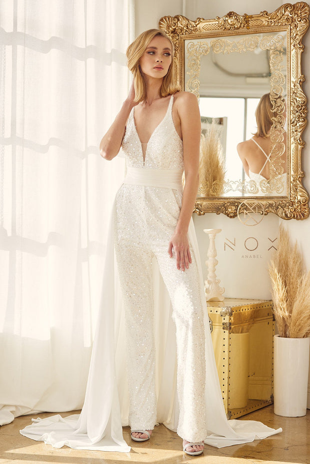 Sequin Sleeveless Wedding Jumpsuit by Nox Anabel JE926