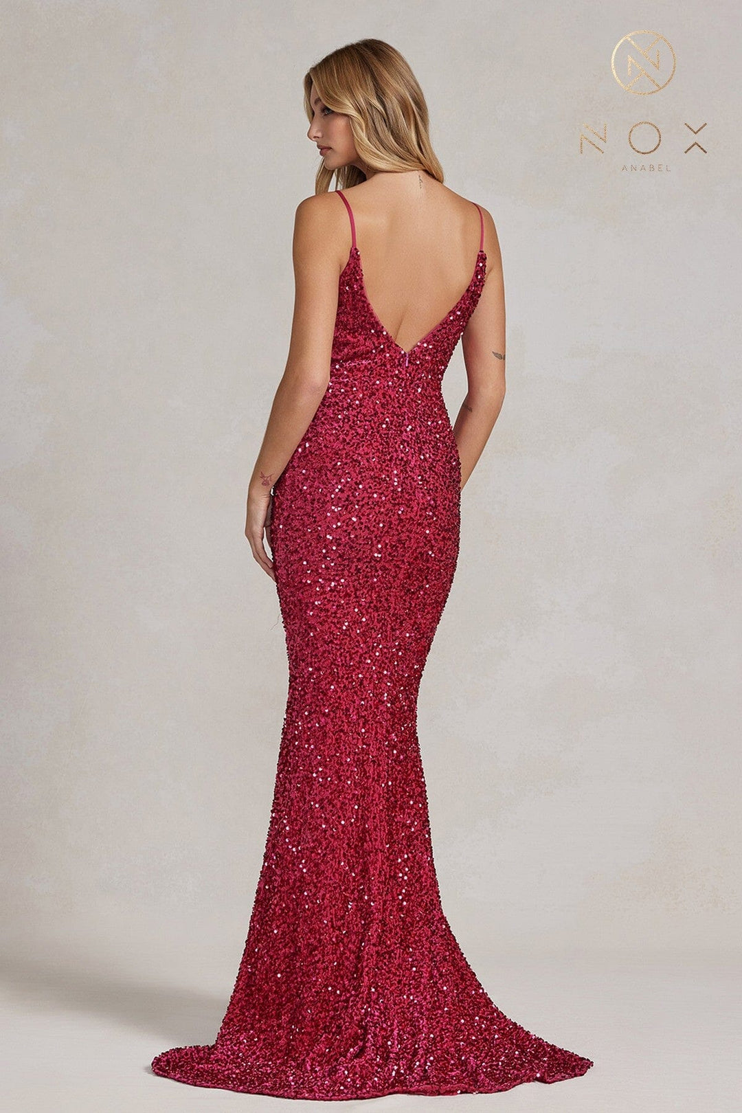 Sequin V-Neck Mermaid Gown by Nox Anabel R1071