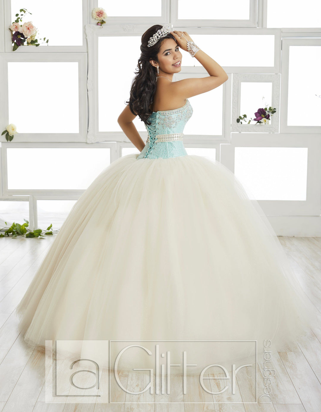 Sequined Bodice Strapless Dress by House of Wu LA Glitter 24016-Quinceanera Dresses-ABC Fashion