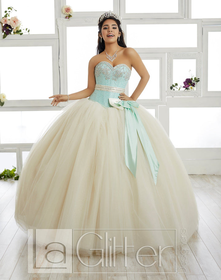 Sequined Bodice Strapless Dress by House of Wu LA Glitter 24016-Quinceanera Dresses-ABC Fashion