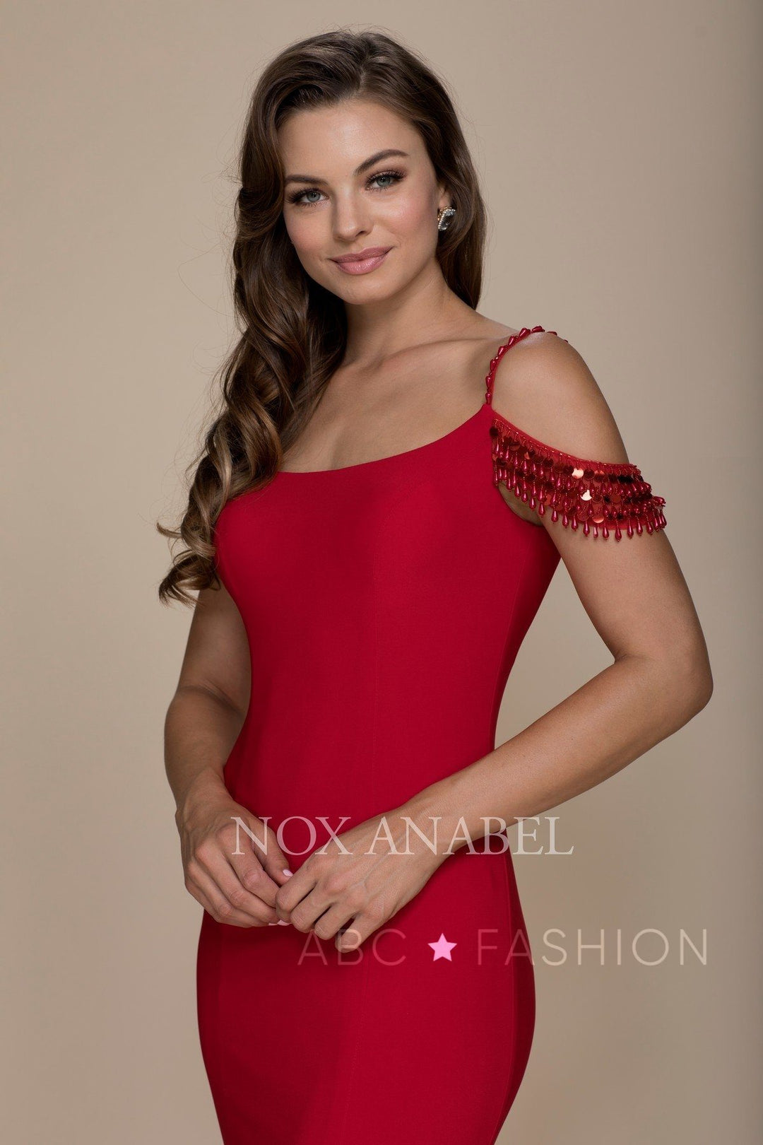 Sequined Off The Shoulder Mermaid Dress by Nox Anabel A073-Long Formal Dresses-ABC Fashion