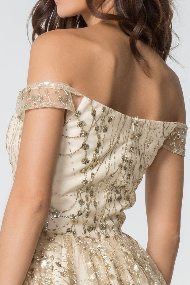 Sequined Short Off Shoulder Glitter Dress by Elizabeth K GS2833-Short Cocktail Dresses-ABC Fashion