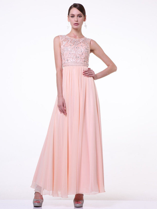 Sheer Beaded Sleeveless Evening Dress by Cinderella Divine J710-Long Formal Dresses-ABC Fashion