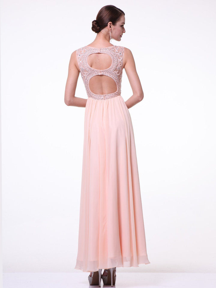 Sheer Beaded Sleeveless Evening Dress by Cinderella Divine J710-Long Formal Dresses-ABC Fashion