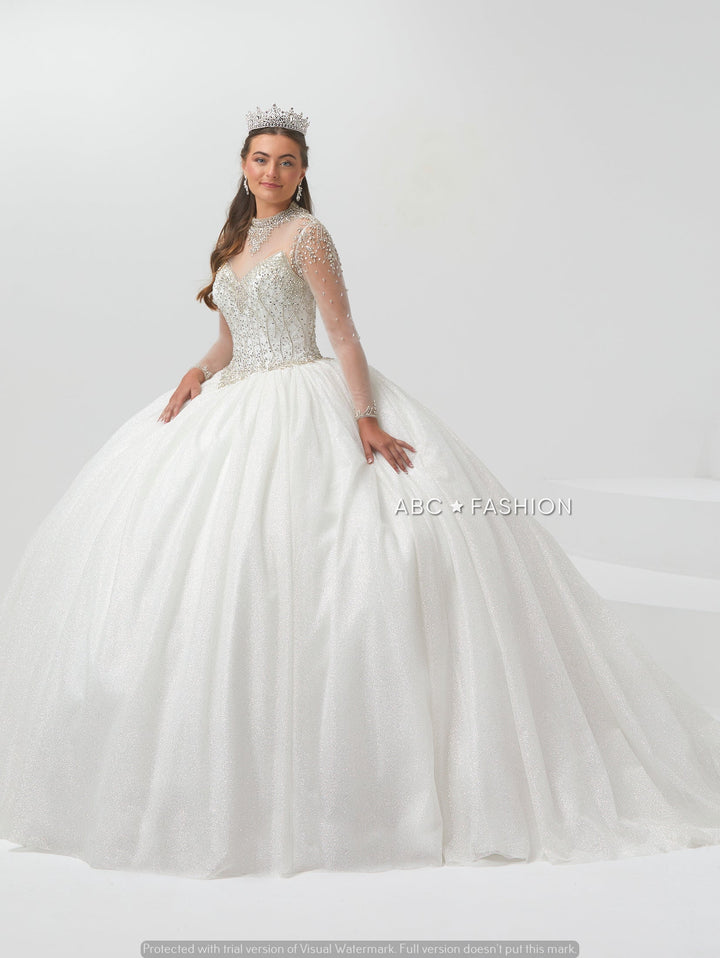 Sheer Long Sleeve Quinceanera Dress by House of Wu 26009