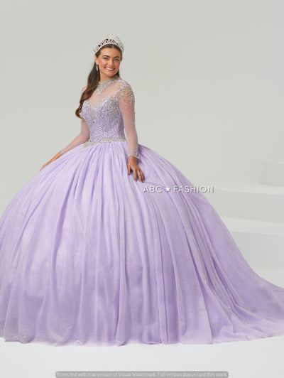 Sheer Long Sleeve Quinceanera Dress by House of Wu 26009