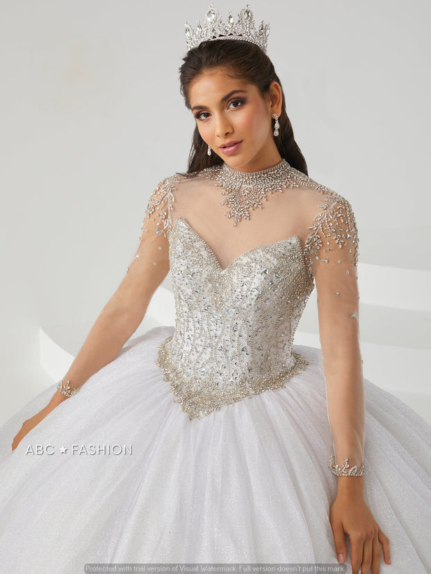 Sheer Long Sleeve Quinceanera Dress by House of Wu 26009