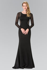 Sheer Long Sleeved Dress with Beaded Accents by Elizabeth K GL2284-Long Formal Dresses-ABC Fashion