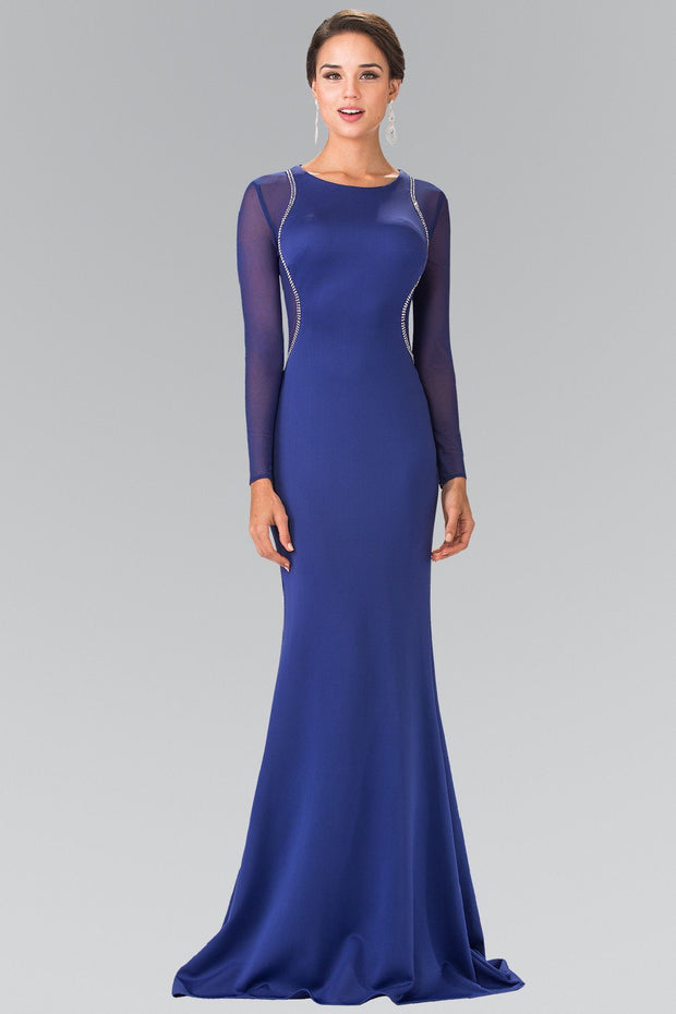 Sheer Long Sleeved Dress with Beaded Accents by Elizabeth K GL2284-Long Formal Dresses-ABC Fashion