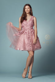 Short 3D Floral Applique Dress by Nox Anabel R708