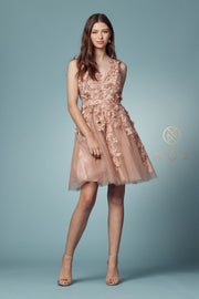 Short 3D Floral Applique Dress by Nox Anabel R708