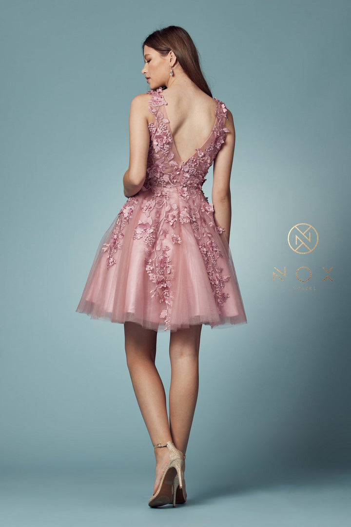 Short 3D Floral Applique Dress by Nox Anabel R708
