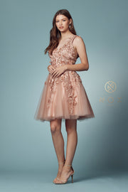 Short 3D Floral Applique Dress by Nox Anabel R708