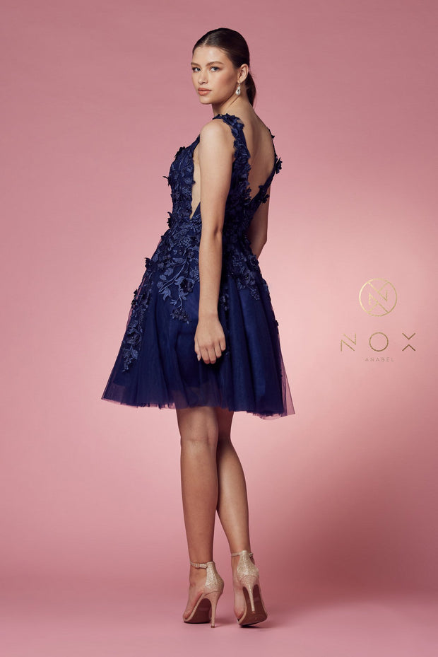 Short 3D Floral Applique Dress by Nox Anabel R708