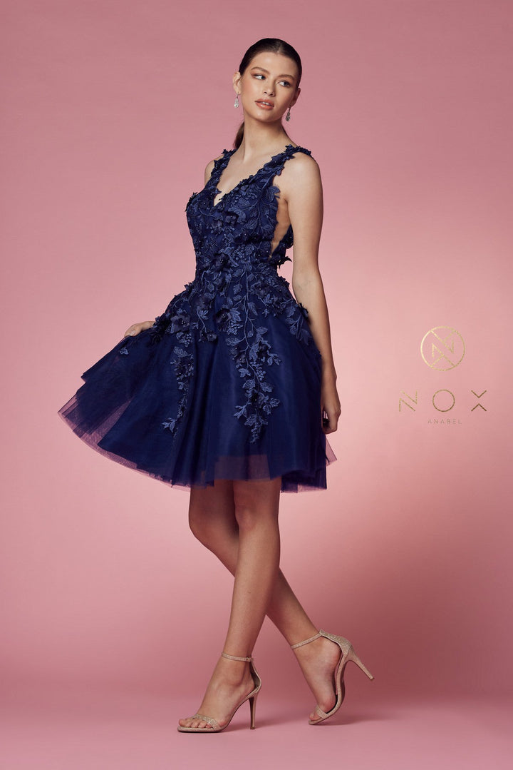 Short 3D Floral Applique Dress by Nox Anabel R708