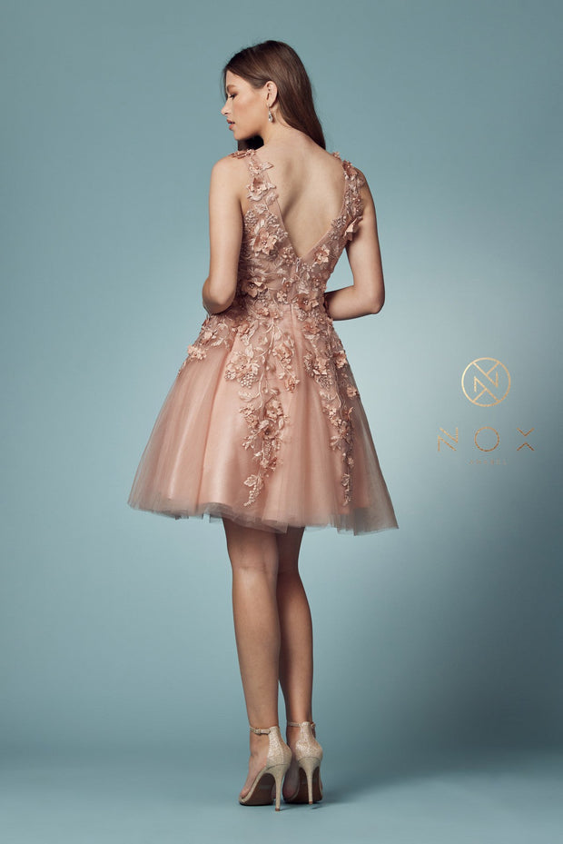Short 3D Floral Applique Dress by Nox Anabel R708