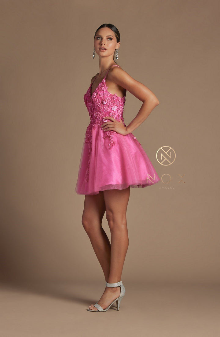 Short 3D Floral Applique Dress by Nox Anabel R709